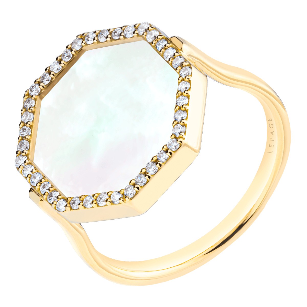 Bague Lepage Octo en or jaune, nacre blanche et diamants LEB16NB14DJ