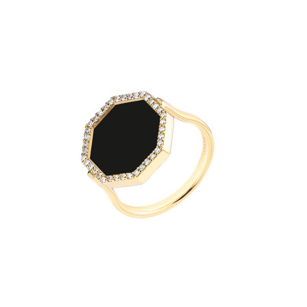 Lepage Octo ring in yellow gold, onyx and diamonds