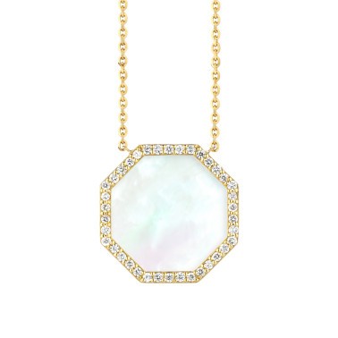 Lepage Octo necklace in yellow gold, white mother of pearl and diamonds