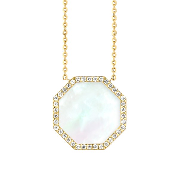Lepage Octo necklace in yellow gold, white mother of pearl and diamonds