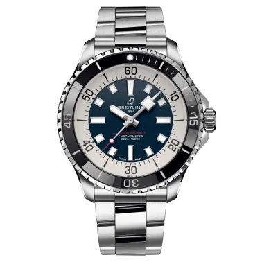 Breitling Superocean automatic watch blue dial steel bracelet 44 mm