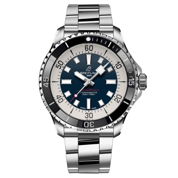 Breitling Superocean automatic watch blue dial steel bracelet 44 mm
