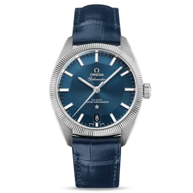 Montre Omega Constellation Globemaster Co-Axial Master Chronometer cadran bleu bracelet cuir bleu 39 mm 130.33.39.21.03.001
