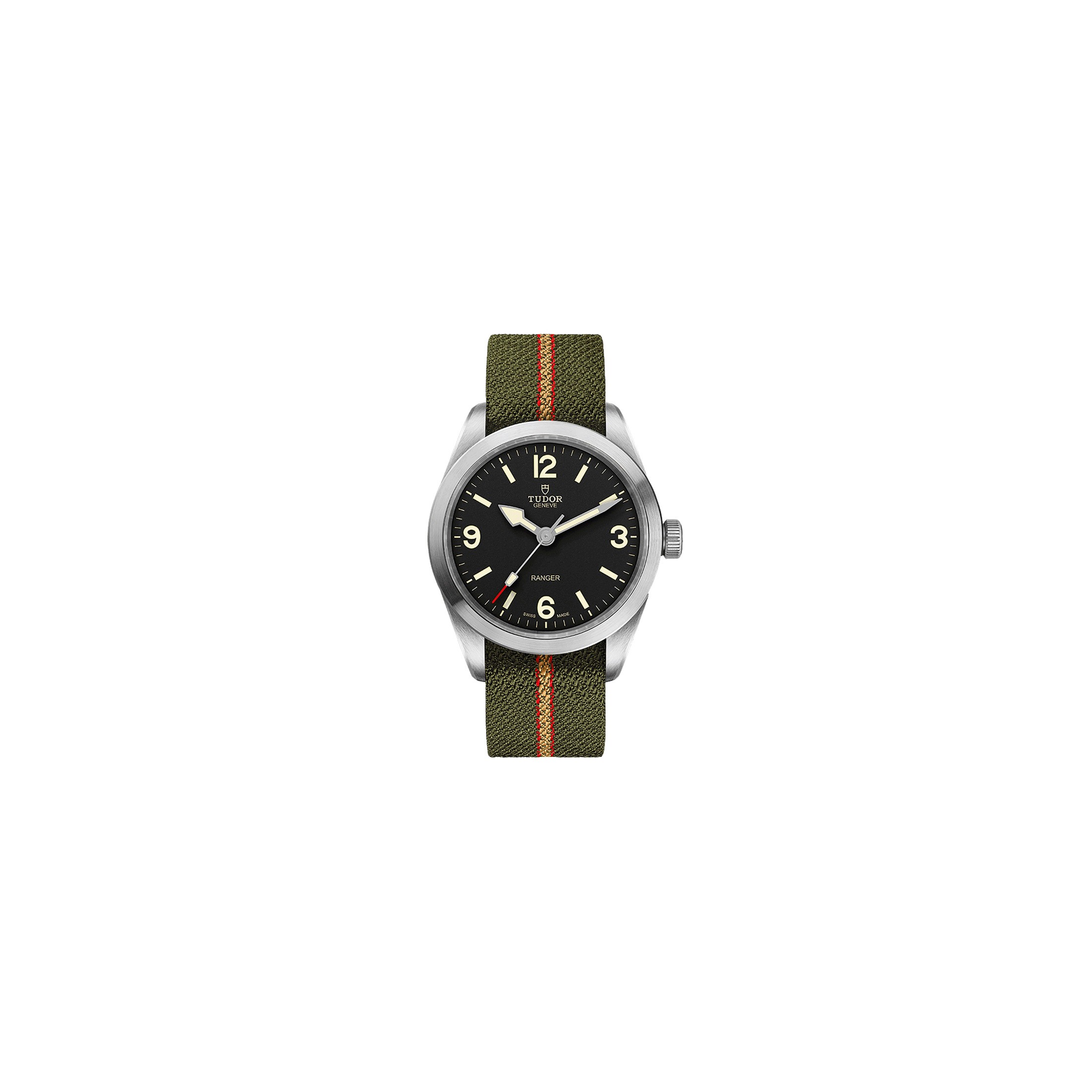 Tudor Ranger automatic watch black dial green fabric strap 39 mm