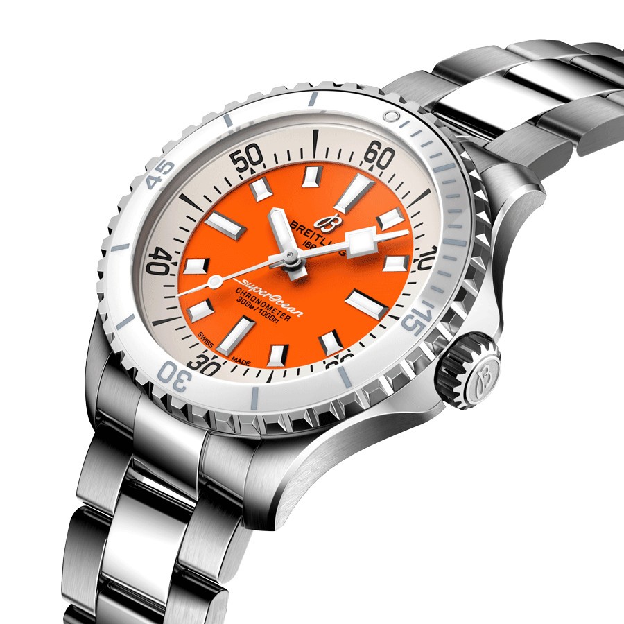 Montre Breitling Superocean automatique cadran orange bracelet acier 36 mm A17377211O1A1