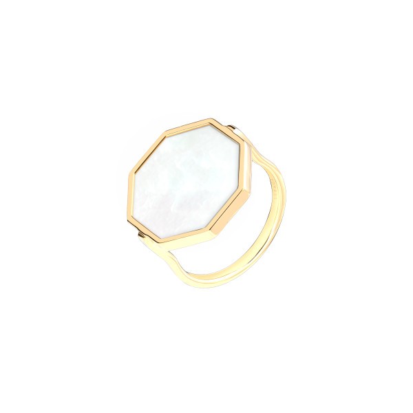 Lepage Octo ring in yellow gold and white mother of pearl