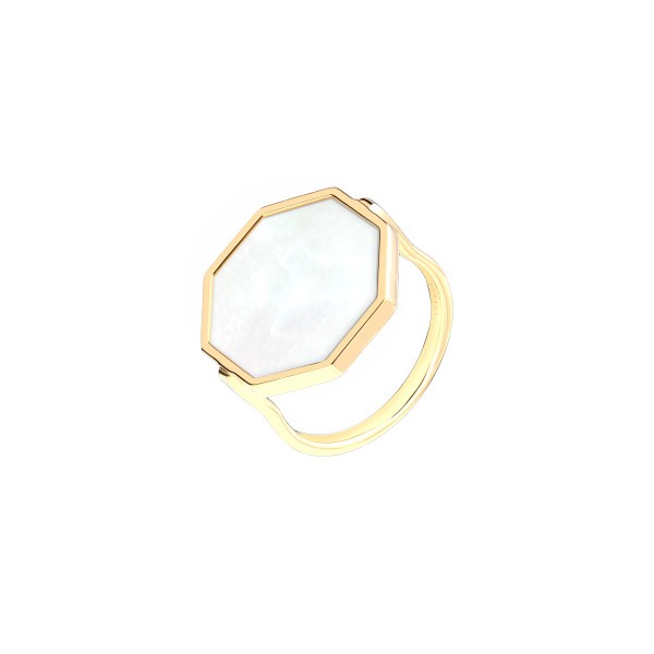 Lepage Octo ring in yellow gold and white mother of pearl