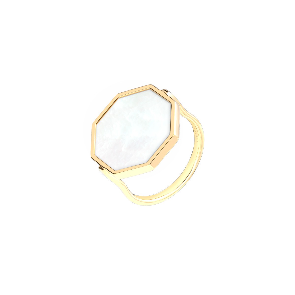 Lepage Octo ring in yellow gold and white mother of pearl
