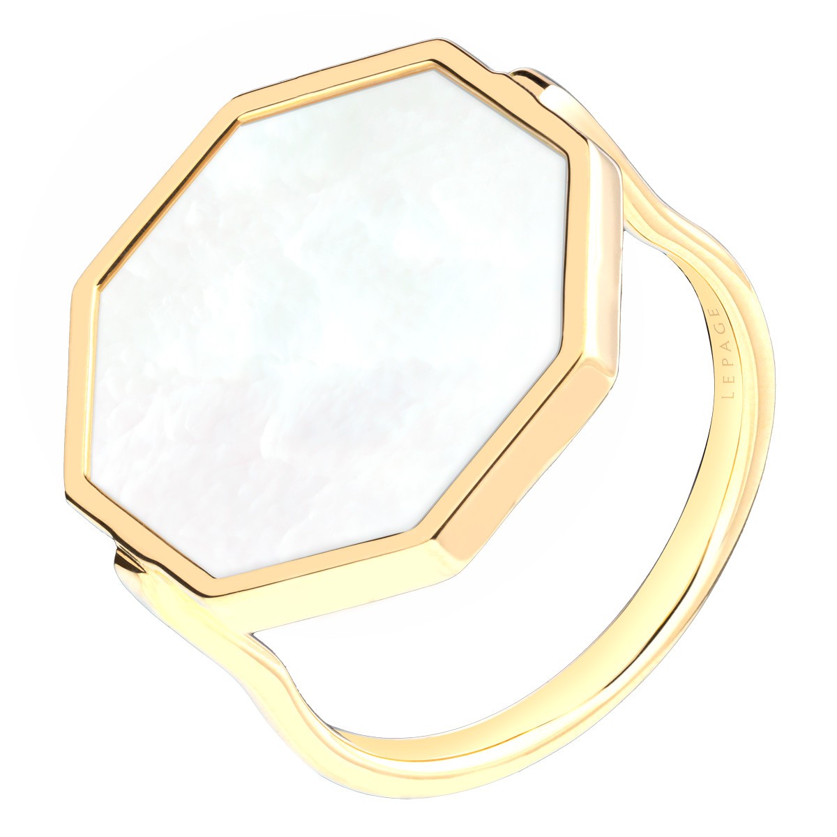Lepage Octo ring in yellow gold and white mother of pearl