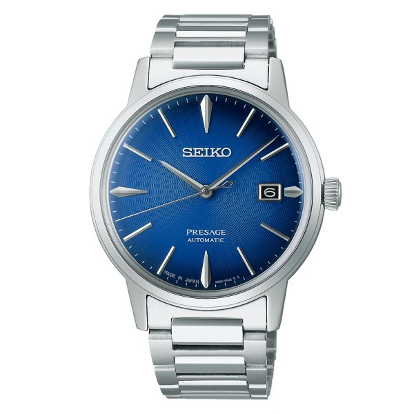 Montre Seiko Presage Cocktail Time Aviation automatique cadran bleu bracelet acier 39,5 mm
