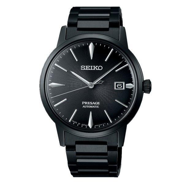 Montre Seiko Presage Cocktail Time Black Velvet PVD Noir automatique cadran noir bracelet acier 39,5 mm