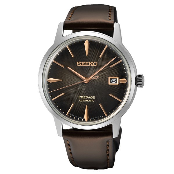 Montre Seiko Presage Cocktail Time Irish Coffee automatique cadran marron bracelet cuir 39,5 mm