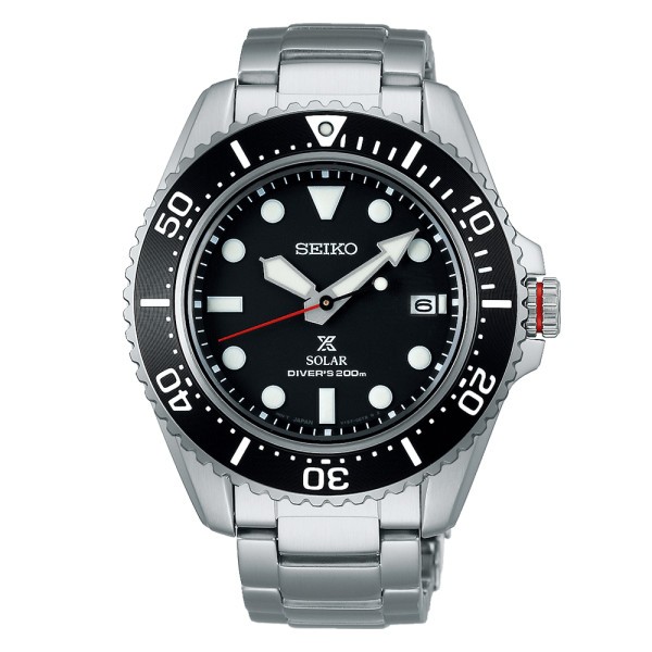 Montre Seiko Prospex Solaire Diver's cadran noir bracelet acier 42,8 mm