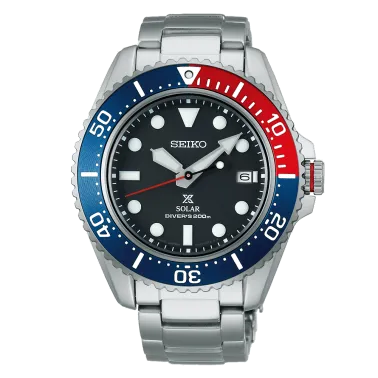 Seiko Prospex Solar Diver's black dial pepsi bezel steel bracelet 42.8 mm
