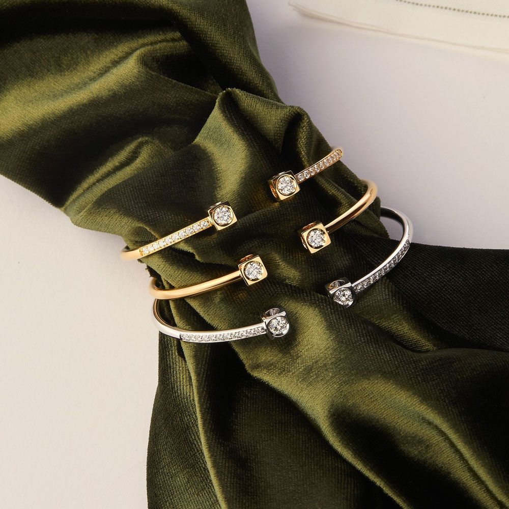 Bracelet Dinh van Le Cube Diamant grand modèle en or rose et diamants