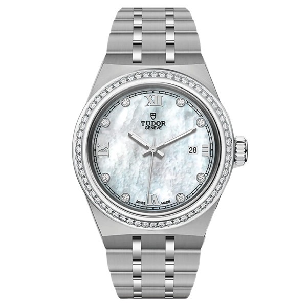 Tudor Royal automatic watch diamond markers bezel set white mother of pearl dial steel bracelet 28 mm M28320-0001