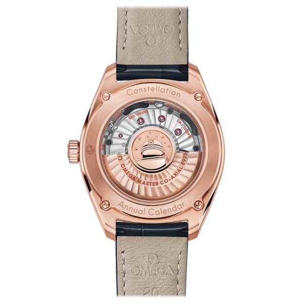 Montre Omega Constellation Globemaster Co-Axial Master Chronometer calendrier annuel cadran bleu bracelet cuir bleu 41 mm