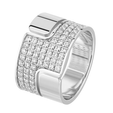 Bague dinh van Seventies grand modèle en or blanc et pavage diamants