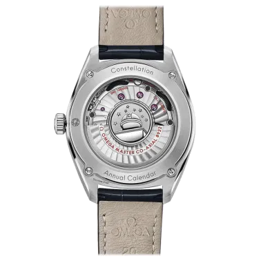 Montre Omega Constellation Globemaster Co-Axial Master Chronometer calendrier annuel cadran gris bracelet cuir bleu 41 mm - SITE