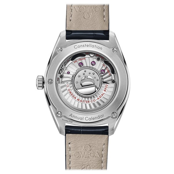 Montre Omega Constellation Globemaster Co-Axial Master Chronometer calendrier annuel cadran gris bracelet cuir bleu 41 mm - SITE