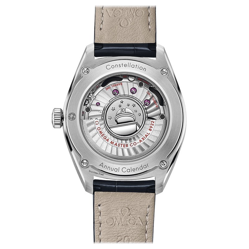 Montre Omega Constellation Globemaster Co-Axial Master Chronometer calendrier annuel cadran gris bracelet cuir bleu 41 mm - SITE