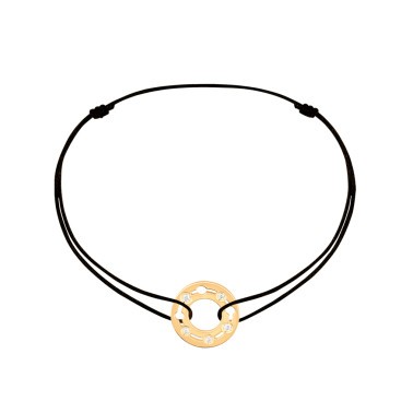 Bracelet dinh van Pulse en or jaune et diamants sur cordon 328411