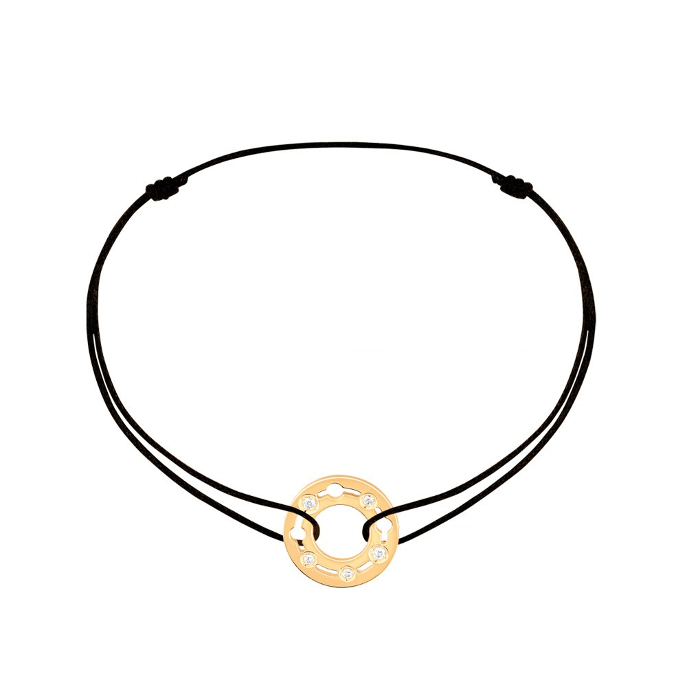 Bracelet dinh van Pulse en or jaune et diamants sur cordon 328411