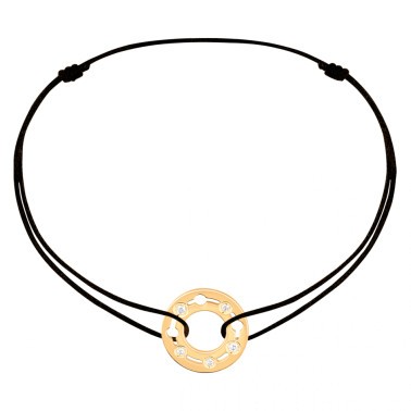 Bracelet dinh van Pulse en or jaune et diamants sur cordon 328411