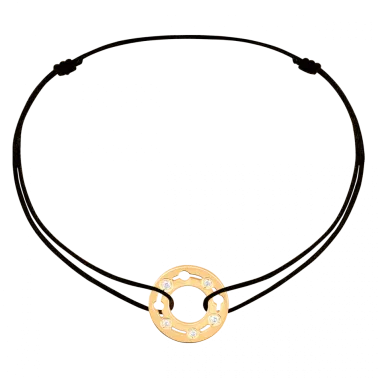 Bracelet dinh van Pulse en or jaune et diamants sur cordon 328411
