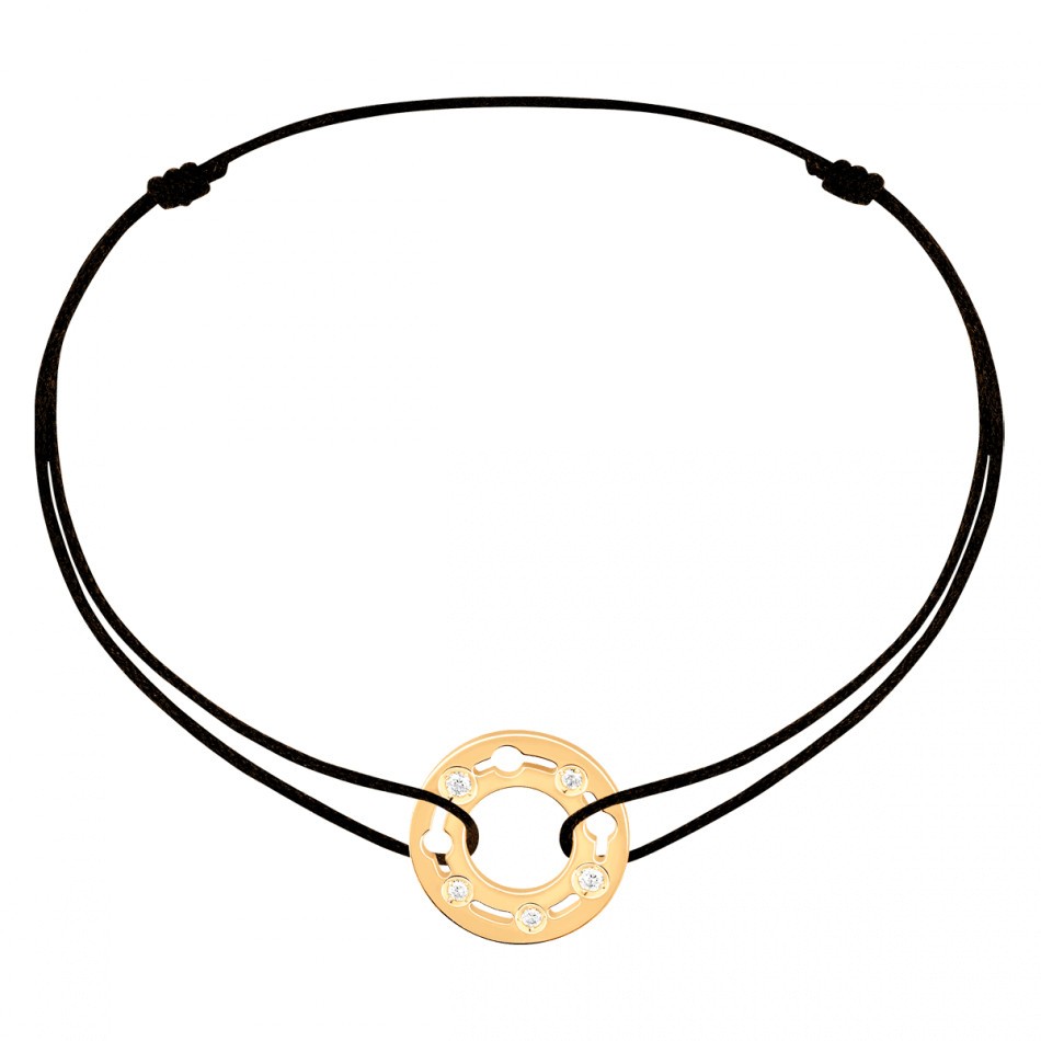 Bracelet dinh van Pulse en or jaune et diamants sur cordon 328411