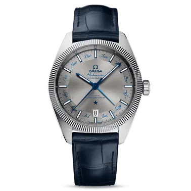Montre Omega Constellation Globemaster Co-Axial Master Chronometer calendrier annuel cadran gris bracelet cuir bleu 41 mm - SOLD