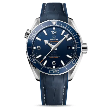Montre Omega Seamaster Planet Ocean 600m Co-Axial Master Chronometer cadran bleu bracelet cuir bleu 43,5 mm