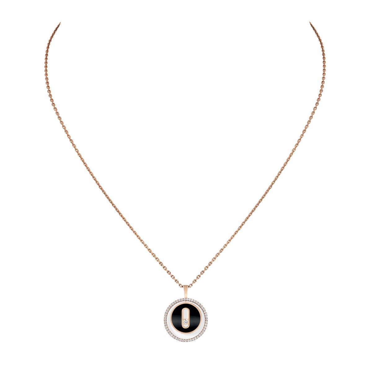 Necklace Messika Lucky Move Little size in pink gold, onyx and
