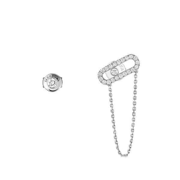 Boucle et puce d'oreilles Messika Move Uno en or blanc et diamants 