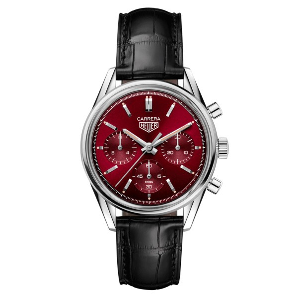 TAG Heuer Carrera Red Dial Limited Edition automatic watch red dial black leather strap 39 mm