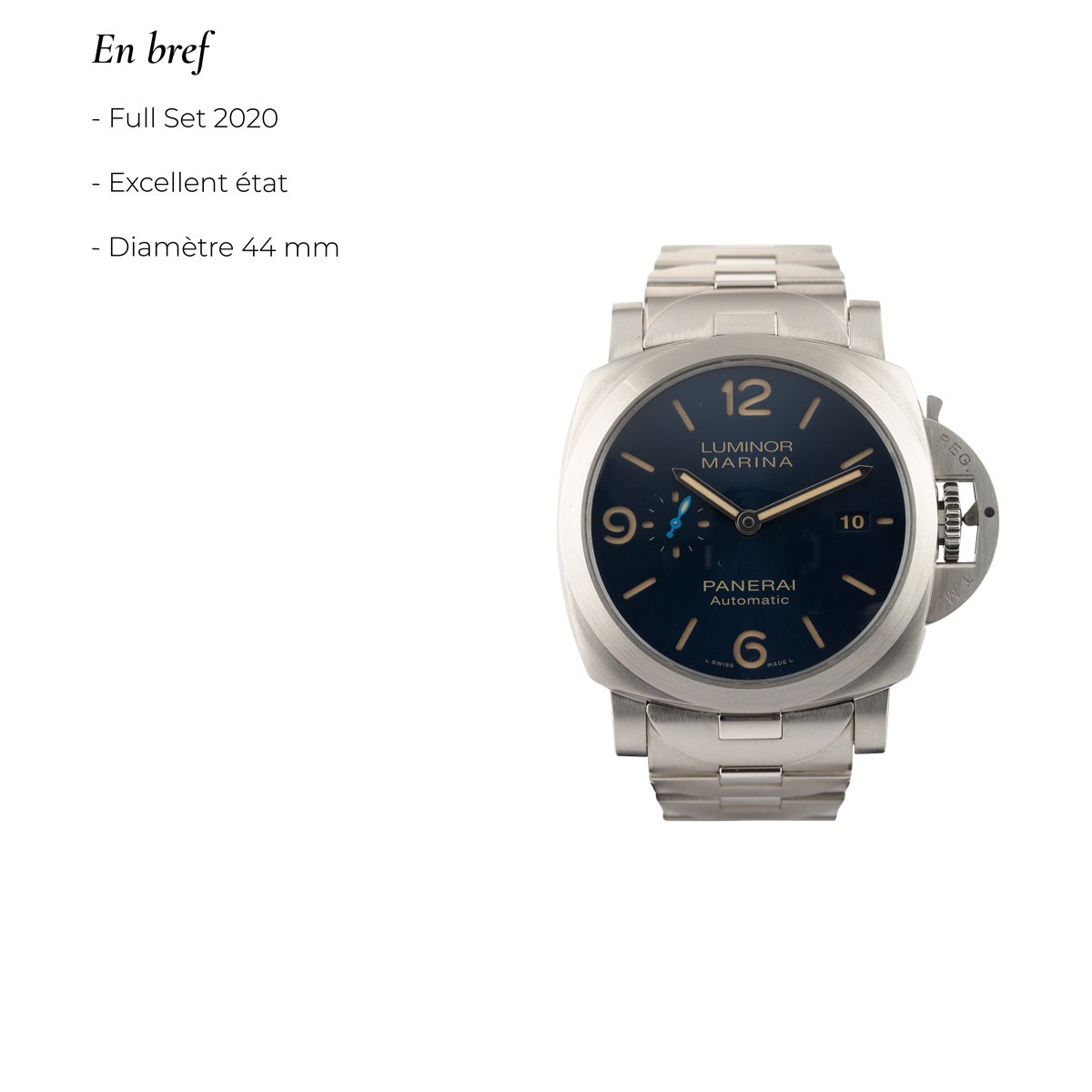 Montre Panerai Luminor Marina PAM01058 automatique Full Set 2020 44 mm