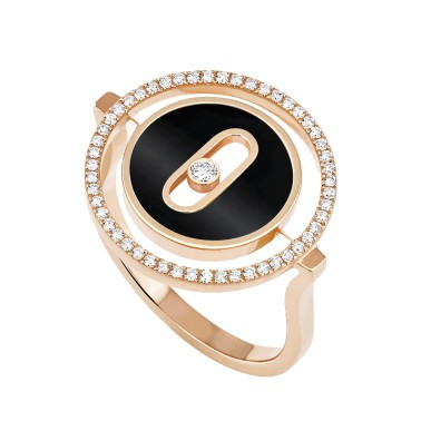 Bague Messika Lucky Move petit modèle en or rose, onyx et diamants