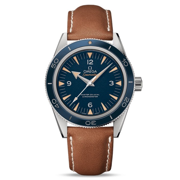 Montre Omega Seamaster 300 Master Co-Axial cadran bleu bracelet cuir marron 41 mm