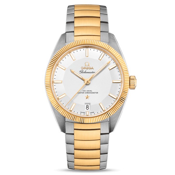 Montre Omega Constellation Globemaster Co-Axial Master Chronometer cadran argent bracelet acier et or 39 mm