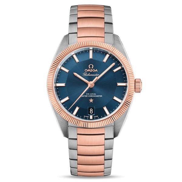 Montre Omega Constellation Globemaster Co-Axial Master Chronometer cadran bleu bracelet acier et or rouge 39 mm