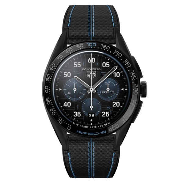 TAG Heuer Connected 2022 x Porsche Edition Calibre E4 watch ceramic bezel black rubber and leather strap 45 mm