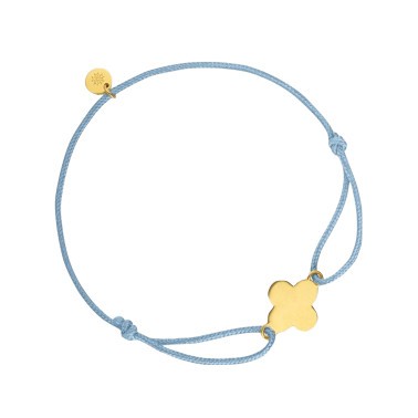 Bracelet Arthus Bertrand Trèfle en or jaune sur cordon bleu J10109X000