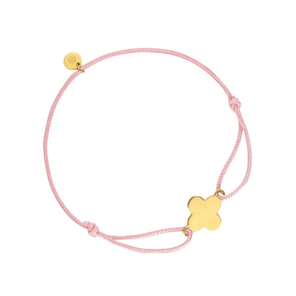 Bracelet Arthus Bertrand Trèfle en or jaune sur cordon rose J10112X000