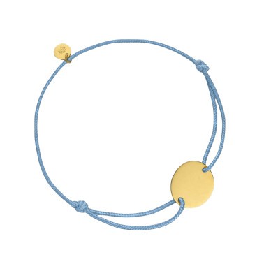 Bracelet Arthus Bertrand Gourmette Galet en or jaune sur cordon bleu J10121X000