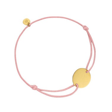 Bracelet Arthus Bertrand Gourmette Galet en or jaune sur cordon rose J10124X000