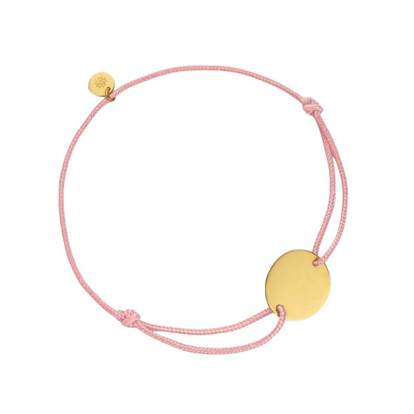 Bracelet Arthus Bertrand Gourmette Galet en or jaune sur cordon rose