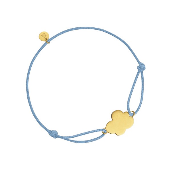 Bracelet Arthus Bertrand Gourmette Nuage en or jaune sur cordon bleu