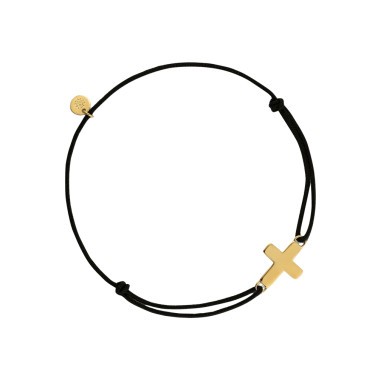 Bracelet Arthus Bertrand Baby Cross en or jaune sur cordon noir