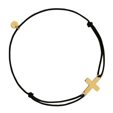 Bracelet Arthus Bertrand Baby Cross en or jaune sur cordon noir J9493X0000