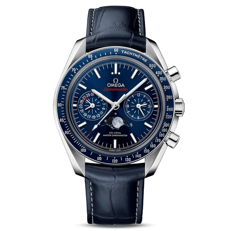 Montre Omega Speedmaster Moonwatch Co-Axial Master Chronometer Phases de lune cadran bleu bracelet cuir 44,25 mm - SOLDAT PL